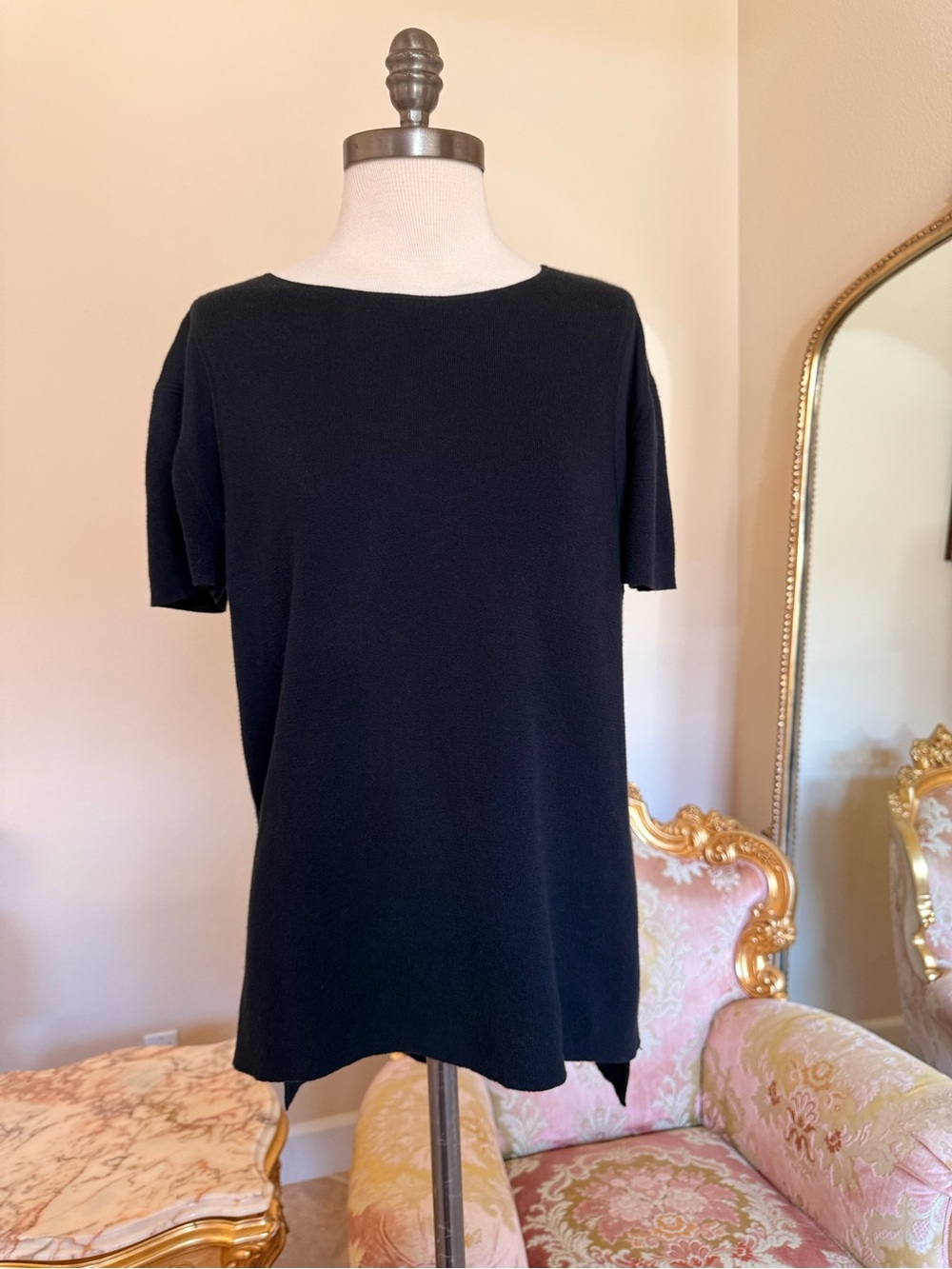 Eileen Fisher Black Short-Sleeve Boatneck Knit Top